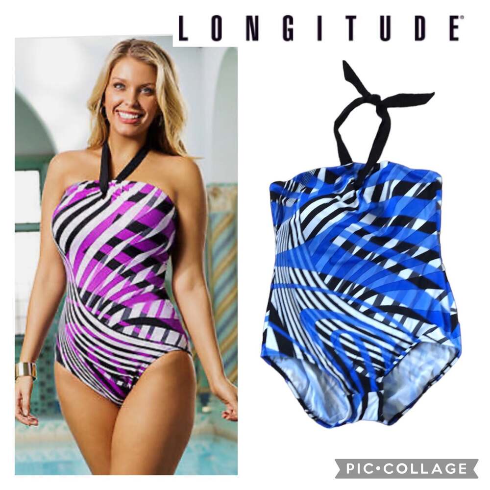 NWT Longitude Woman Halterneck swimsuit ib blue & white size 20 W